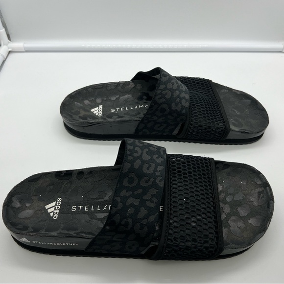 STELLA McCARTNEY x ADIDAS Core Black Lette Leopard Print Sandals Slides sz 9 - Picture 4 of 10